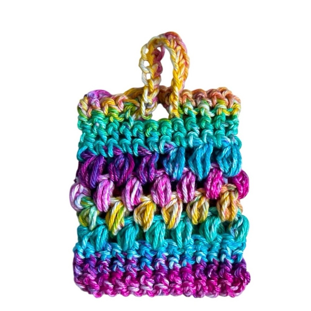 Hand Crafted Crochet Soap Saver Bag Rainbow Cotton Bath Exfoliating Essential - Picture 6 of 9